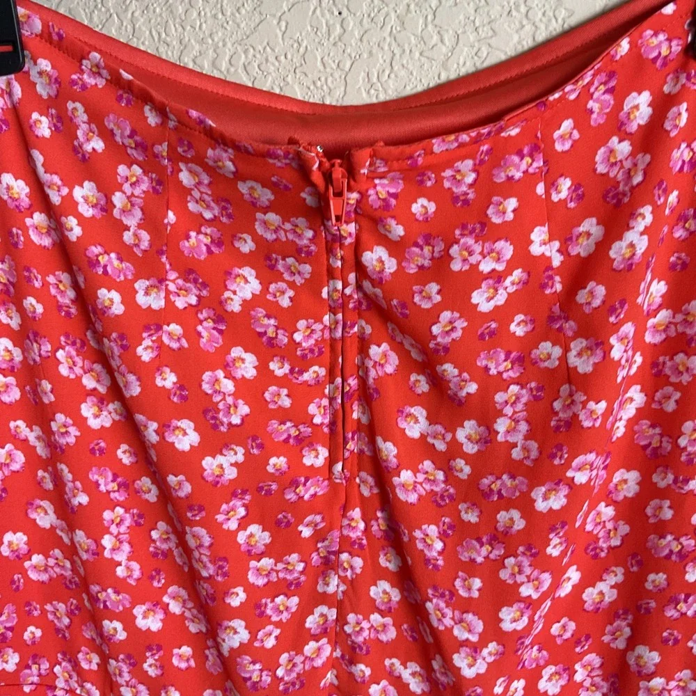 Blue Rain Womens‎ XS Orange Floral Mini Skirt Boho Zip Back Ruffles